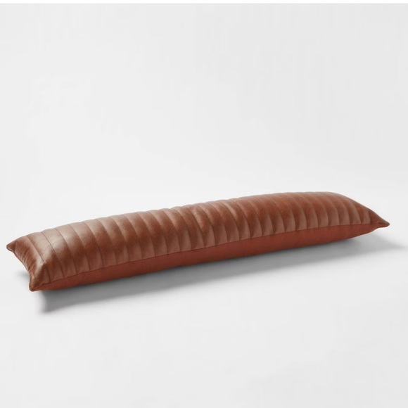 THRESHOLD NWT lumbar faux leather rectangular bolster pillow -Carmel - Picture 3 of 7